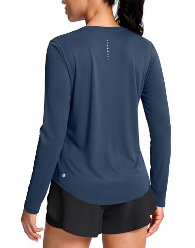 SANTINY Lightweight Long Sleeve Workout Tops for Women Breathable Yoga Gym Athletic Running Hiking Top UPF 50+ Sun Shirts (Navy_L)