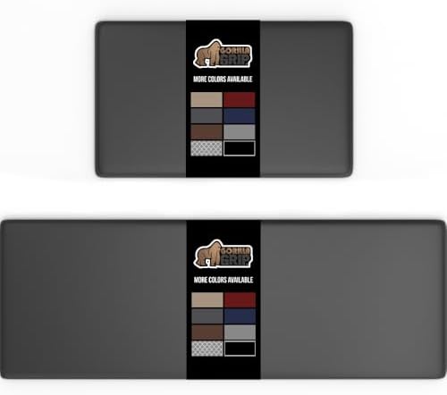 GORILLA GRIP 2 Pack Comfortable Cushioned Kitchen Mats for Floor, 17x24 + 17x48, Waterproof, Stain Resistant, 1/2 Inch Thick Soft Ergonomic Standing Desk Anti Fatigue Mat, Foam Supports Feet, Charcoal