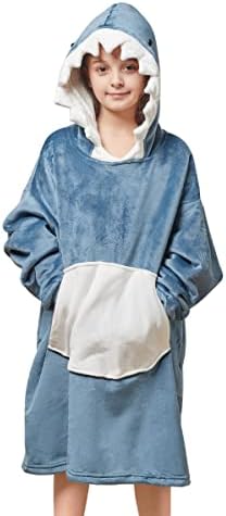 Adisputent Kids Blanket Hoodie Oversized Snuggle Fluffy Sweatshirt Fleece Blanket with Giant Pocket Soft Warm Cozy Sherpa Hoodie Wearable Blanket for Teens Girls Boys