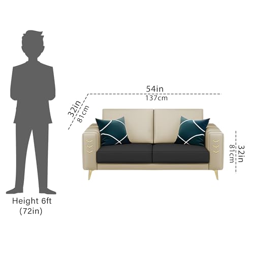 Image of Casaliving Falco 2 Seater Sofa Set for Living Room (Cream Black Fabric) Premium Fabric Sofa