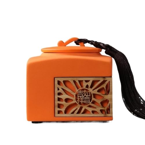LJHFG63KUYT Caddy Recipiente grande de cerámica for té con borla, estilo chino, ahuecado y sellado. Almacenamiento(Orange)