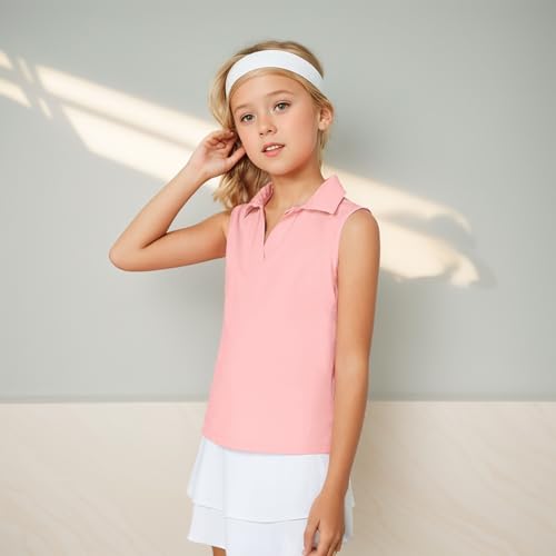 Girls Sleeveless Polo Shirts Quick Dry V-Neck Golf Tennis Workout Athletic Shirts3