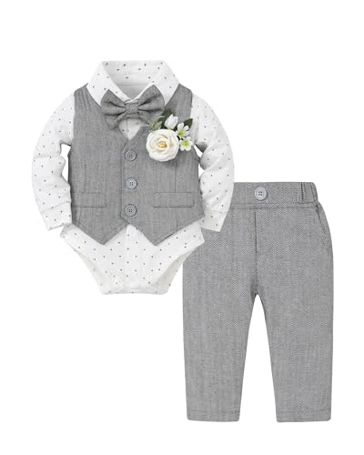 Image of Coco&RARA Baby Boy Clothes Suits Infant Gentleman Outfits, Formal Dress Shirt+Vest+Corsage+tie+Pants Baby Suit Set 0-18M