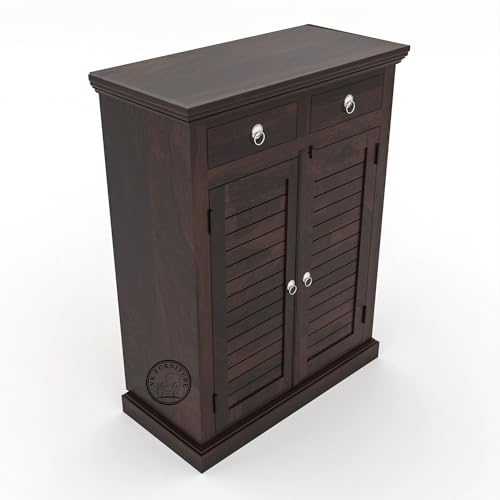Image of VK Furniture Sheesham Wood Shoe Cabinet (Walnut 001, Shoe Rack with Drawers)