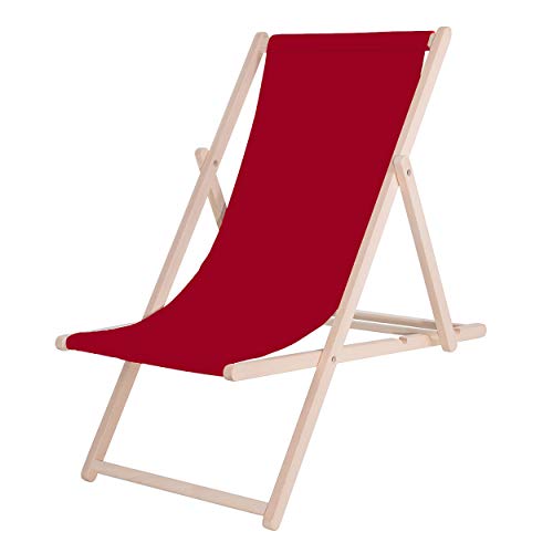 SPRINGOS Chaise Longue Pliante en Bois Chaise Longue pour Jardin et Petit Balcon Système de sécurité 3 Positions Pliable Chaise Longue en Bois avec Tissu Textile