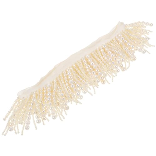 PLAFOPE Borla de Perlas Decorativa para Ropa, Ribete de Flecos Perlas, 1 Metro, Accesorio para Manualidades y Decoración de Prendas, Adecuado para Vestidos y Cortinas
