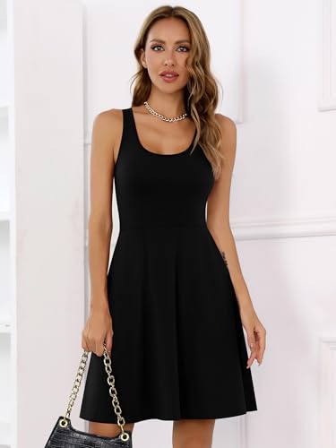 Image of Missufe Women's Sleeveless Racerback Flared Casual Plain Tank Dress
