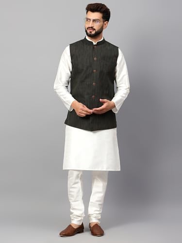 Image of LATEST CHIKAN Men's Traditional Cotton Solid Nehru Jacket /Waistcoat