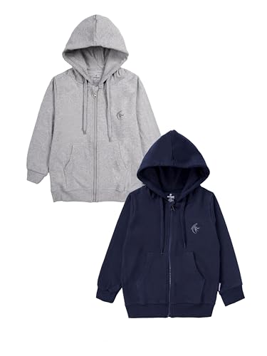 Image of KiddoPanti Boys Solid Cotton Full Sleeve Zip-Up Front Open Hooded Sweatshirt