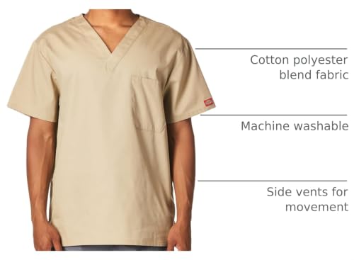Image of Dickies EDS Signature Scrubs for Women and Scrubs for Men, Unisex One Pocket V-Neck Top in Soft Brushed Poplin 83706