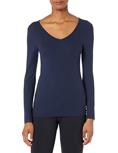 Image of Amazon Essentials Women's Slim-Fit Long Sleeve V-Neck Knit Rib Shirts, Pack of 2