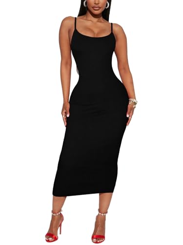 Image of Women's Midi Bodycon Tight Dress - Spaghetti Strap Summer Casual Leopard Cheeath Print Club Party Long Fitted Slip Dresses