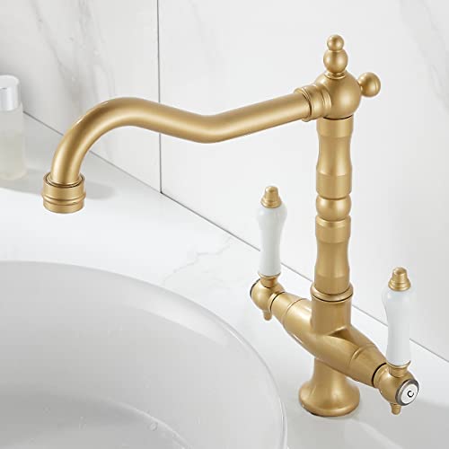 Robinet mitigeur cuisine élégant haut monocommande cascade avec double poignée évier rétro en laiton pour cuisine