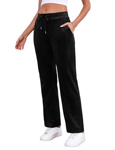 Velour Pants for Women, Straight Leg Womens Velour Sweatpants, Velvet Wide Leg Lounge Pants for Women with Pockets2
