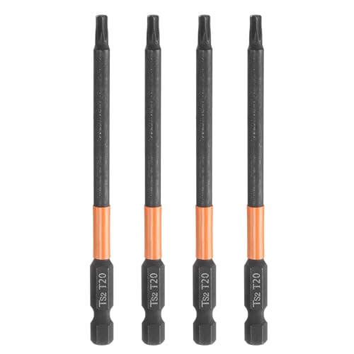 Image of sourcing map 4pcs T20 Torx Head Screwdriver Bit 4" (100mm) Long 1/4" Hex Shank Magnetic No Hole Tamper Proof 6 Point Star Screw Driver Drill Bits Phosphate S2 Steel Industrial Power Tools
