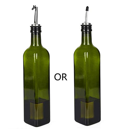 17Oz Glass Olive Oil Bottle Set - Clear Green Oil Vinegar Bottle - Olive Oil Carafe Decanter For Kitchen Cooking Bbq. Include 2 Contrall Oil Spouts & 2 Bottle Cap & 1 Funnel #TOP5