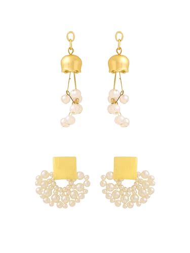 Image of Yellow Chimes Fashion Women Combo Earrings Set | 2 Pairs Korean Style White Earrings
