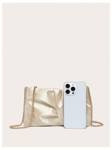 Image of QWINEE Women's Satin Purse Ruched Evening Clutch Handbags Formal Party Handbag Wedding Bags Champagne One-Size