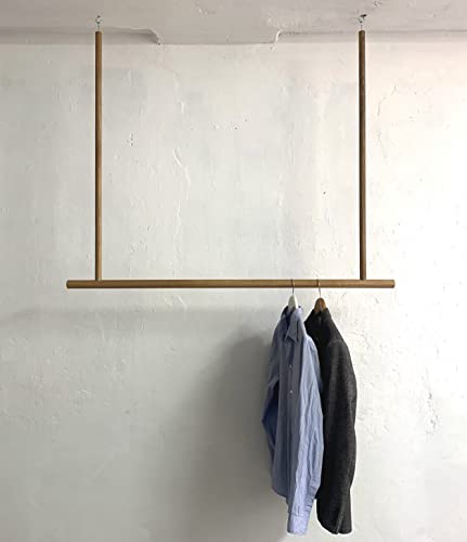 TIDYBOY Kleiderstange Deckenmontage aus Holz, Garderobenstange Deckenmontage, Garderobe Holz, Kleiderstange Decke & Hängend, Hängegarderobe aus Eiche Geölt 120 cm, Handgemacht in Berlin Cover