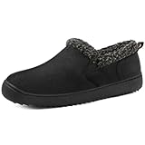 Zizor Men's Warm Fuzzy Bootie Slippers, Winter Suede Loafer House Shoes Indoor Outdoor with Memory Foam(Black,Size 11)
