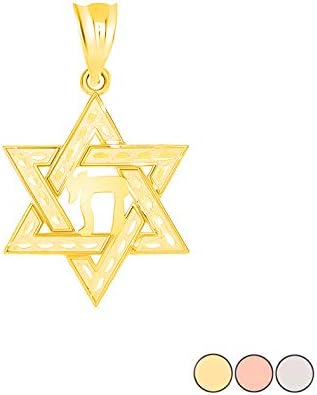 Jewish Jewelry 14k Gold Jewish Star Of David with Chai Judaica Pendant Necklace - Image 2