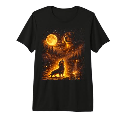 Vintage Moonlight Dog Funny Dachshund Howling at The Moon Premium Tri-Blend T-Shirt