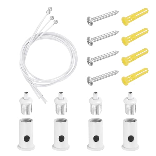 uxcell 4Set Hexagon Garage Light Suspension Cables, 1.6ft Adjustable Ceiling Hanging Wire Cable Kit with Mount Screw Kit for Pendant Chandelier Ceiling Panel Hex Honeycomb Light, White