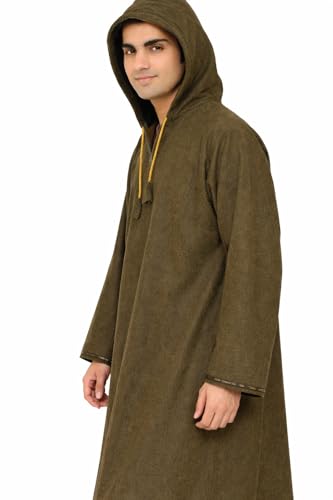 Image of Exotic India Men's Woolen Blend Kashmiri Phiran with Hood | Pure Wool Long Overcoat-Oversized Phiran for Men