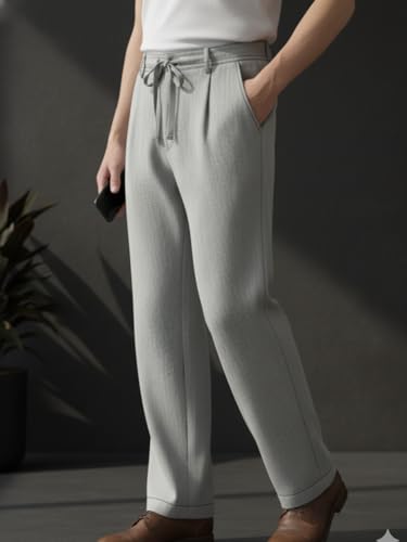 Image of Rigo Men Linen Straight Fit Korean Pants | Cotton Linen Regular Size Casual Trousers
