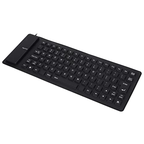 Teclado Flexible para Computadora Teclado Enrollable Teclado Inalámbrico de Silicona Diseño Completamente Sellado Ligero Portátil Silencioso Suave Cómodo Teclado de Silicona con (Negro)