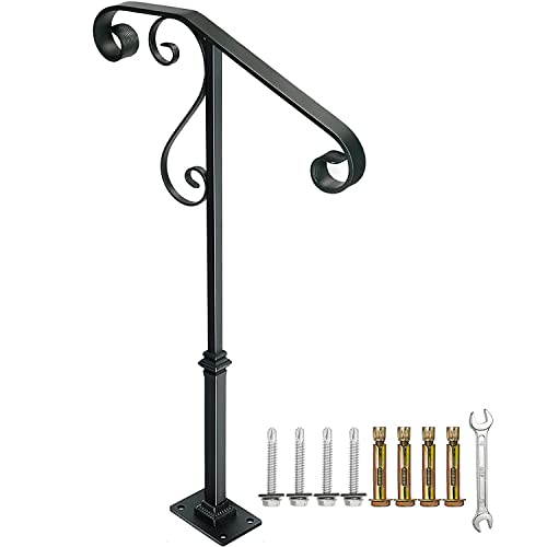 Promo 40% OFF Handrail Railing,Single Post Sturdy Hand Railing with Base Wrought Iron Grab Supports Fits 1 or 2 Steps Grab Rail for Steps Porch (Gray)
