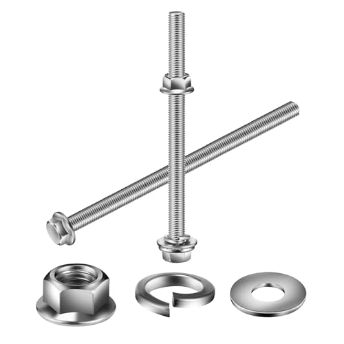 M8 x 100mm Flanged Hex Head Bolts, Nuts, Flat &amp; Lock Washers, 20Pcs 18-8 (304) Stainless Steel, Fully Threaded, by SG TZH