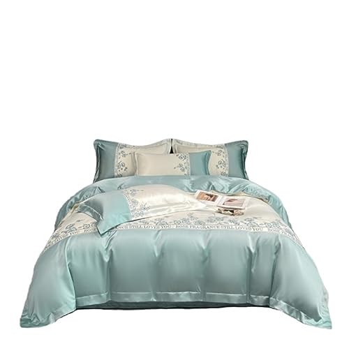 Couette de coton de qualite superieure parure de lit quatre pieces bleu azur toucher doux