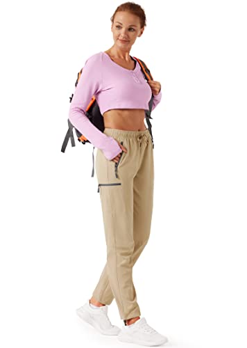 Women's Hiking Cargo Pants Outdoor Lightweight Quick Dry Water Resistant Upf 50+ Capris Pants With Zipper Pockets Khaki M #TOP5