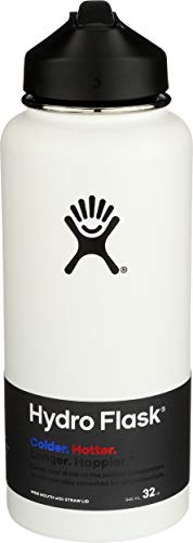 Hydro Flask Vacuum Insulated Stainless Steel Water Bottle Wide Mouth with Straw Lid (White, 32-Ounce)