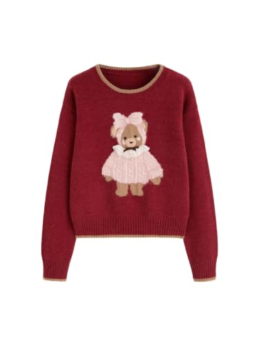 Image of CIDER Women's Fall Sweaters Long Sleeve Cute Sweaters Bear Graphic Crewneck Soft Knit Casual Cropped Pullover