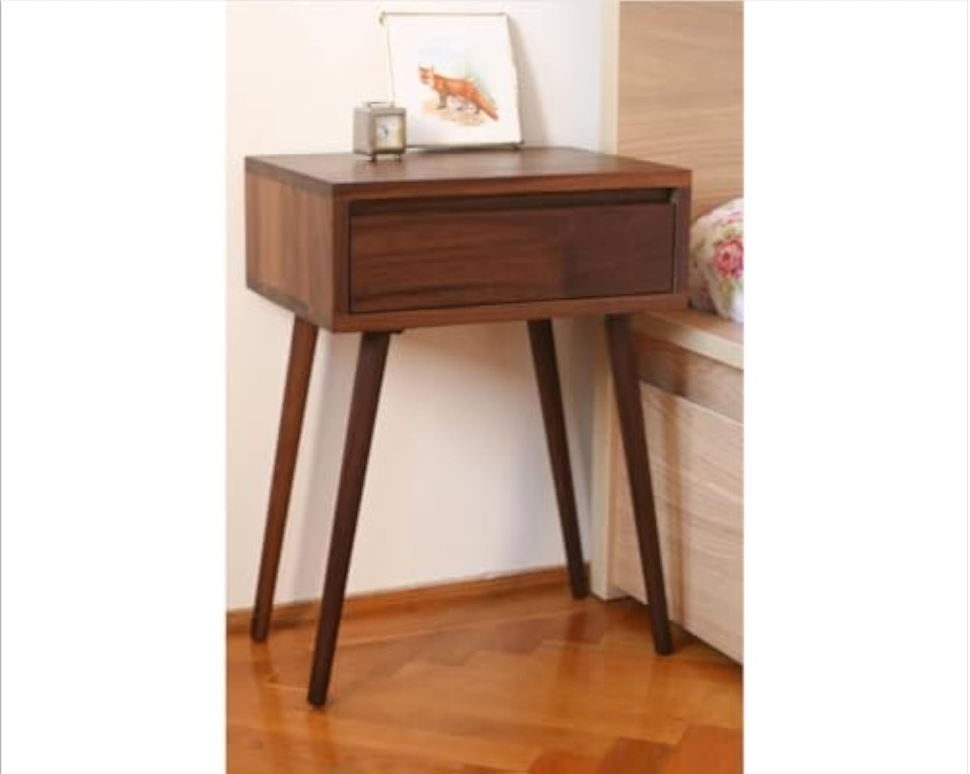Wooden Bedside Table with Drawer, Nightstand Lamp Table