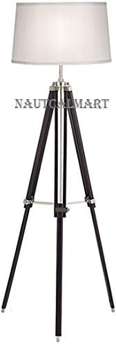 Classical Nickel Finish Tripod Wood Adjustable Floor Lamp for Bedroom by Nauticalmart