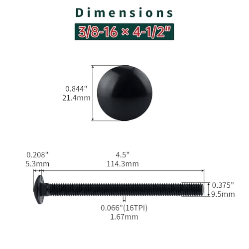 Image of 3 /8-16 x 4-1 /2 inch Black Carriage Bolts with Nuts and Washers Kits (8 Sets), 304 Stainless Steel 18 /8, Black Finish, Round Head, Square Neck, Heavy Duty Bolts, Indoor Outdoor Fastening Bolts, Fayeploo
