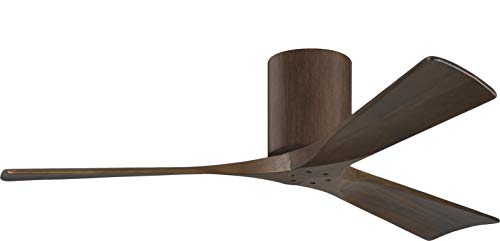 Matthews IR3H-WN-WA-52 Irene Indoor/Outdoor Damp Rated 52" Hugger Ceiling Fan with Remote & Wall Control, Silent DC Motor, 3 Walnut Tone Solid Wood Blades, Walnut