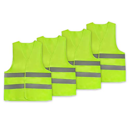 Vockvic Chalecos de Seguridad, Pack de 4 Alta Visibilidad 360 Grados Chaleco Reflectante con Tiras Grises Reflectantes, para Hombres y Mujeres Jogging al Aire Libre, Ciclismo, Caminar, Andar