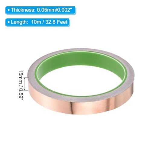 Image of PATIKIL Copper Foil Tape 0.59 Inch x 33 Feet 0.05mm Thick Double Sided Conductive Adhesive EMI Shielding for Electronics, Circuits, Grounding