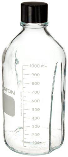Wheaton 219720 Media Bottle, 1000mL Clear Glass, Graduated With 38-430 Solid Black Phenolic Polyethylene Lined Cap, Not Autoclavable (Case of 24)