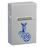 Maße: ca. 9.5 x 6.2 x 2.9 cm MSV Duisburg Alu Zigarettenbox mit Emblem Chrom matt Zigarettenetui, Etui (L)