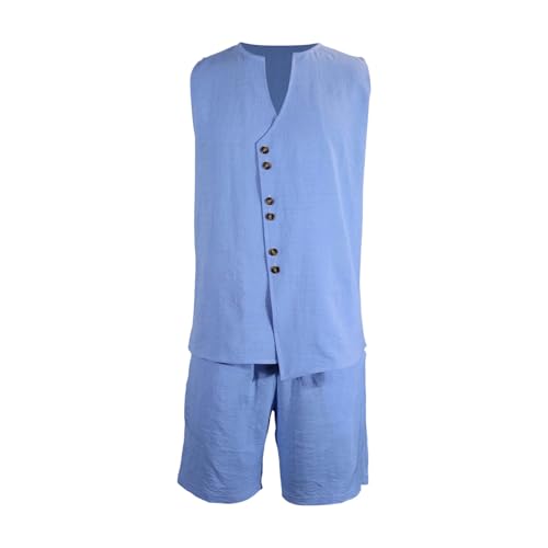 Ensemble 2 pièces en lin pour homme avec chemise manches courtes et pantalon