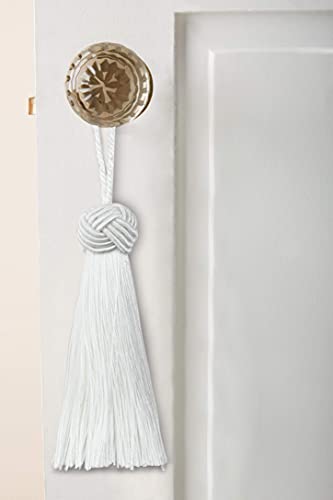 Image of BEL AVENIR 8 Pcs Elegant Polyester Key Tassel Colorful Craft Tassels Charms | Key Tassel for Christmas Tree, DIY Craft Garland Project, Wedding Home Party Decorations, Small Tassel (White)