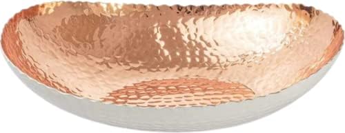 Monarch Abode 30601 Steel Hand Hammered Metal Decorative Bowl, Modern Centerpiece Fruit Bowl for Kitchen Counter, 12.75 inch, White and Copper Finish