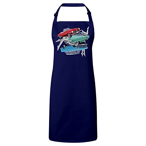 Tablier cuisine anti taches navy motif voitures anciennes pour cuisiner sans salissure