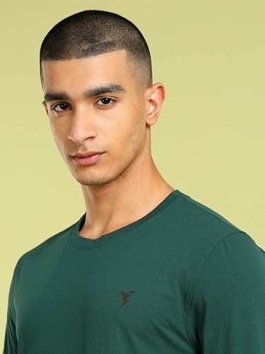 Image of TECHNOSPORT Men's Slim Fit Full Sleeve Crew Neck T-Shirt, COTFLEX Quick Dry Moisture Wicking Stretchable Sports Gym and Casual Wear