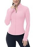 Gopune Women's Workout Athletic Jacket Lightweight Zip Up Yoga Slim Fit Tops with Pockets Pink M